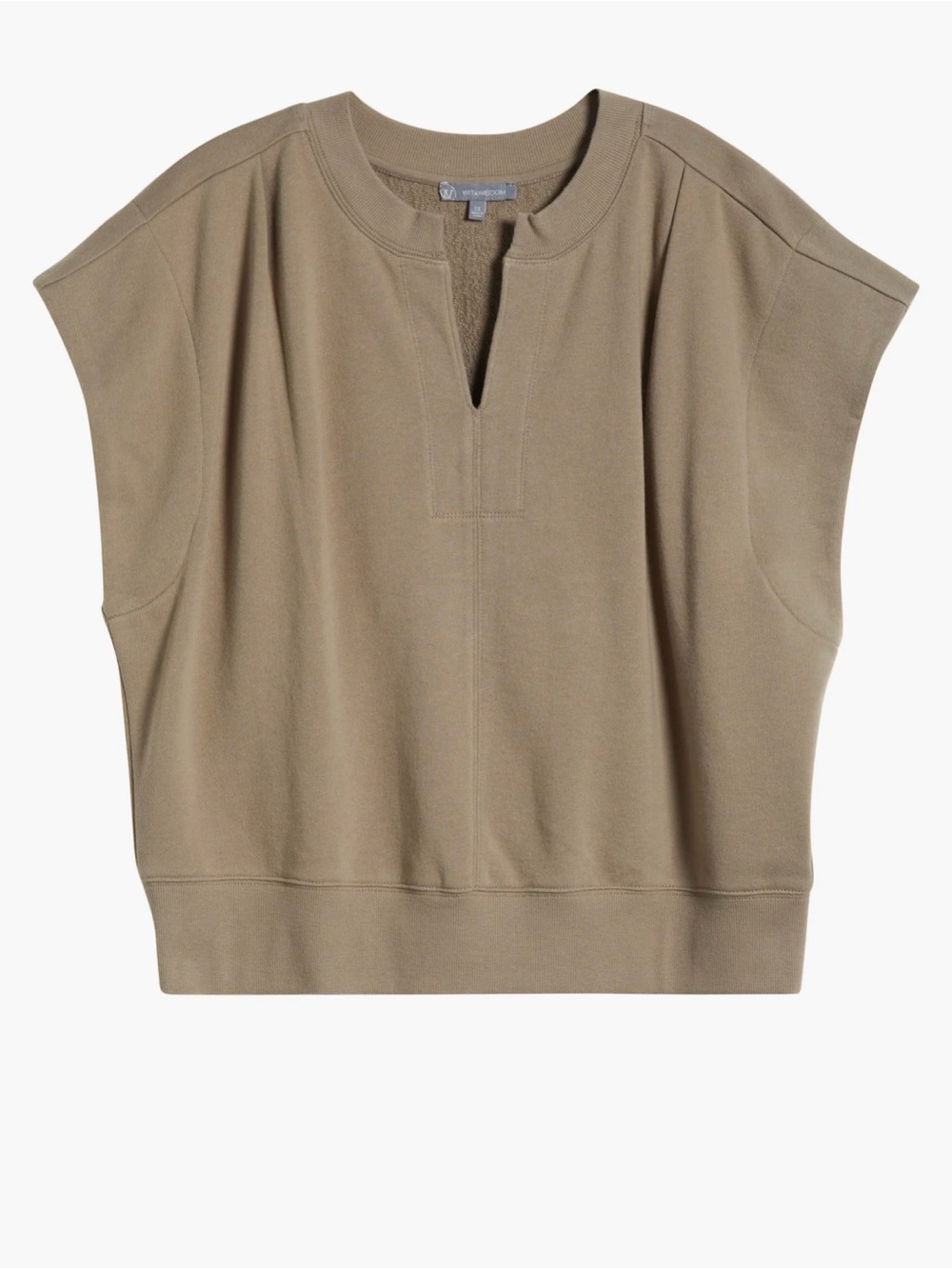 Wit & Wisdom Taupe Cap-Sleeve Notch Sweatshirt